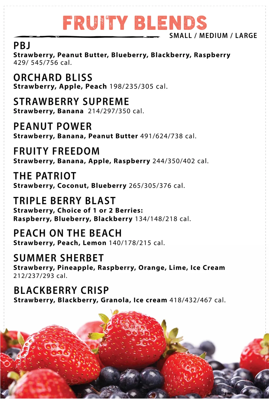 Fruity Blends menu board