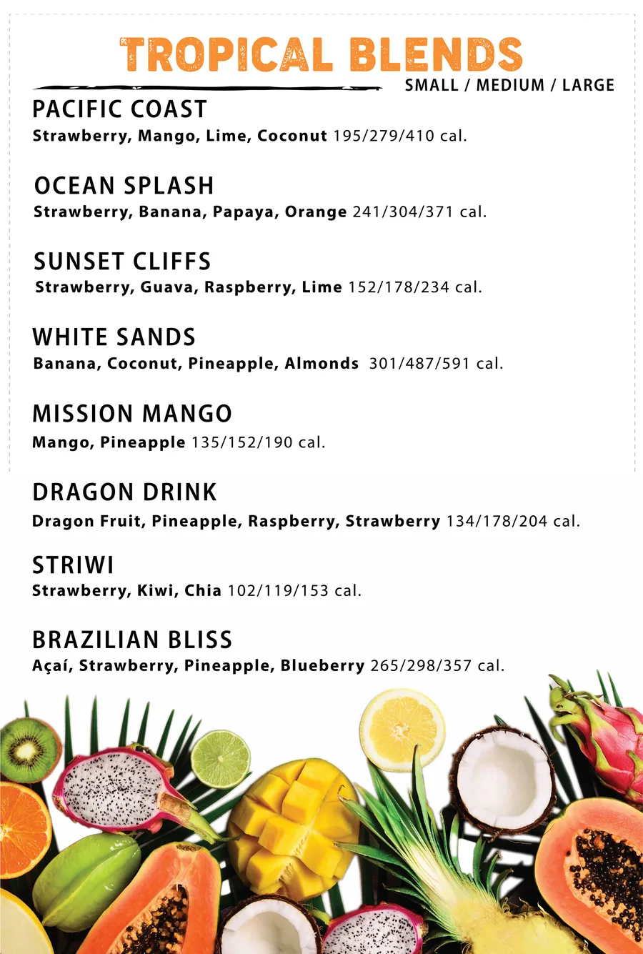 Tropical Blends menu board